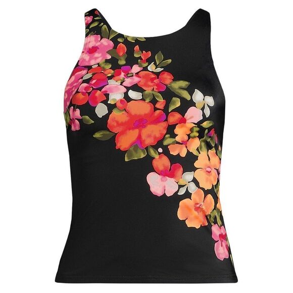 Land's End Tankini High Neck Strappy Back Soft black meadow floral cascade Var - Picture 1 of 5